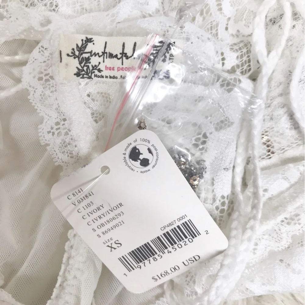 FREE PEOPLE Sheer White Lace Sequin Beaded Bodysuit XS Embroidered Boho Festival